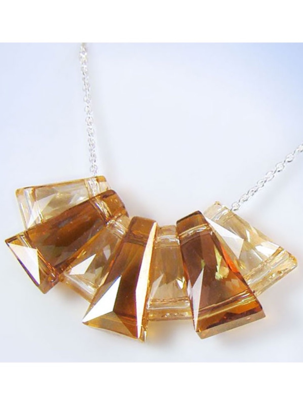 Sterling Silver Topaz-Color Swarovski Elements GEOMETRIC Frontal Necklace
